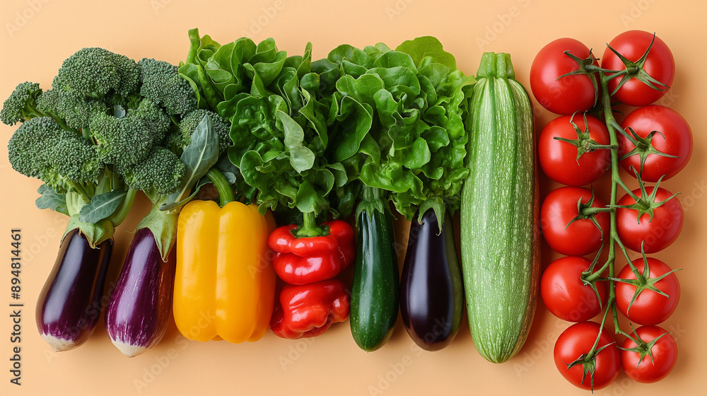 Vegetables flat lay on beige background. Harvesting concept. Vegetables flat lay on beige background. Harvesting concept.