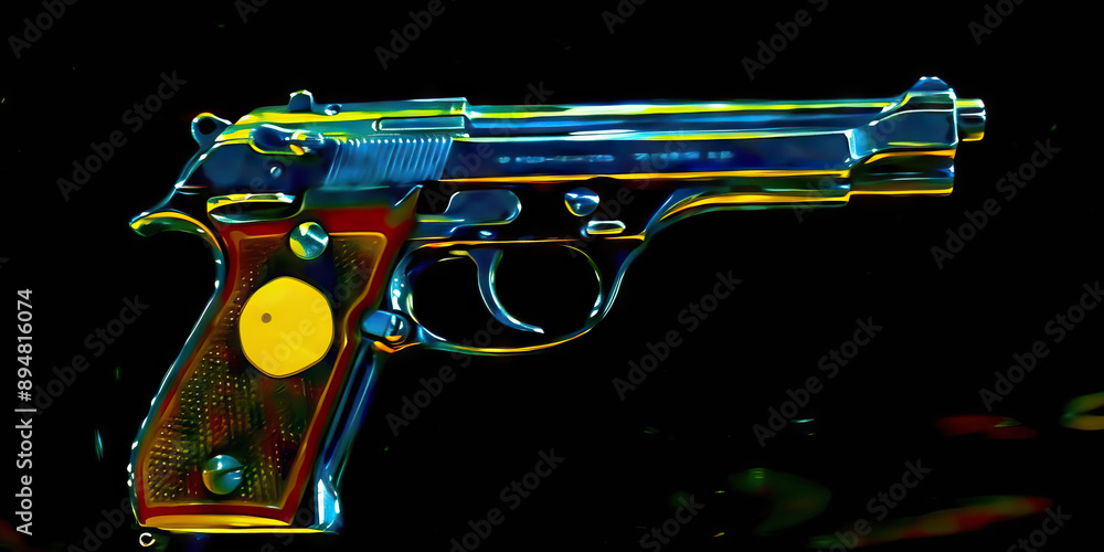 Ready for Action: A well-maintained pistol, gleaming on a simple, dark background Ready for Action: A well-maintained pistol, gleaming on a simple, dark background