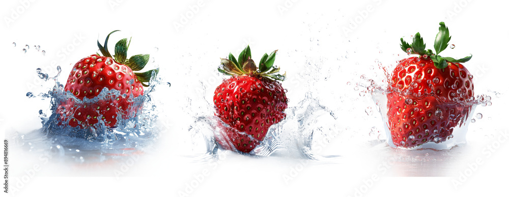 Strawberries in Water Splash Isolated on Transparent Background Strawberries in Water Splash Isolated on Transparent Background