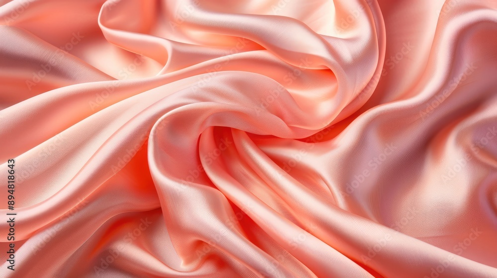 Obraz premium Elegant peach pink silk satin fabric with soft folds and gentle lines.
