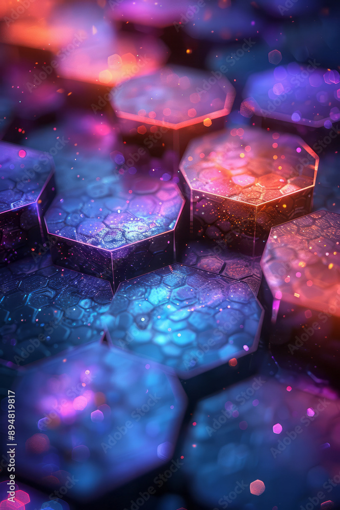 Minimalist dark abstract hexagonal pattern illuminated by purple and pink light reflections, forming a captivating geometric composition, Minimalist dark abstract hexagonal pattern illuminated by purple and pink light reflections, forming a captivating geometric composition,