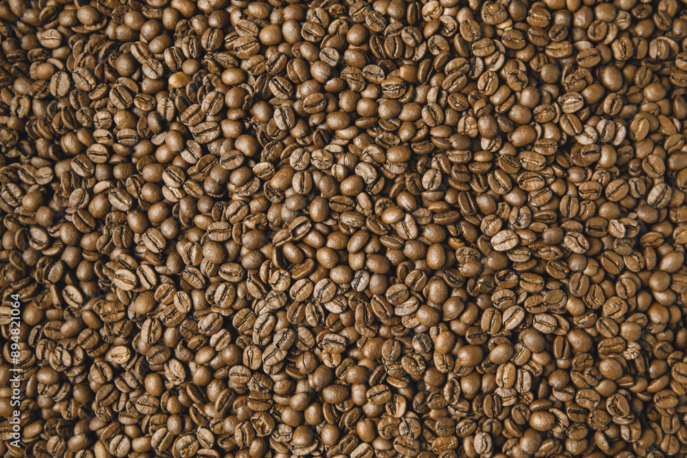Roasted Coffee Beans Close Up, Top View Roasted Coffee Beans Close Up, Top View