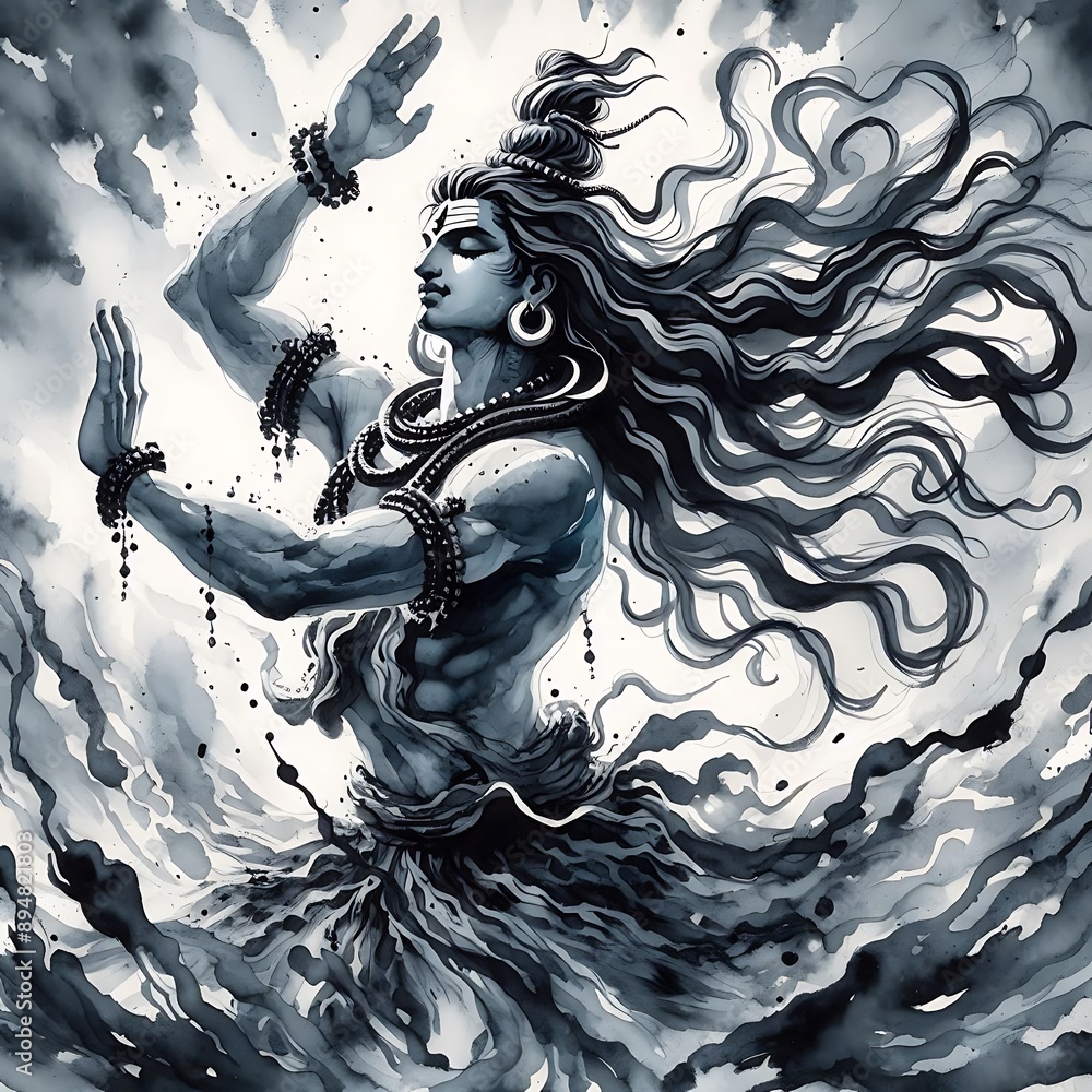 Watercolor Depiction of Lord Shiva Performing the Tandava Dance ...