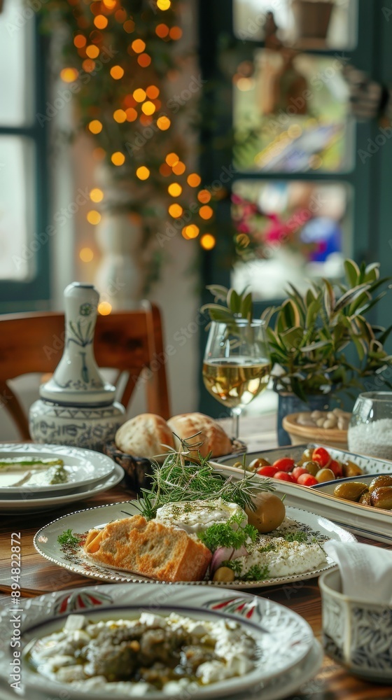Fototapeta premium A beautifully arranged table showcasing a variety of gourmet dishes, perfect for a cozy gathering or special occasion.