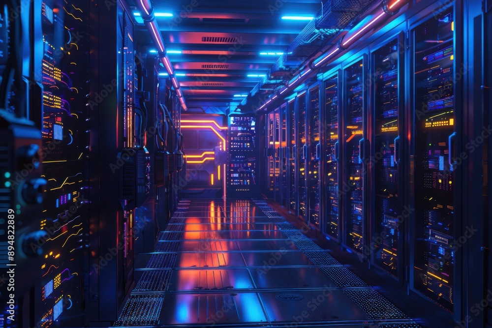 Futuristic Data Center with Neon Lighting Futuristic Data Center with Neon Lighting