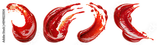 Set of red tomato ketchup splatters, cut out photo