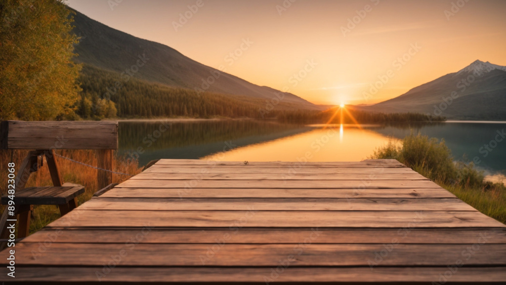 Fototapeta premium Beautiful mountain lake in forest at sunset