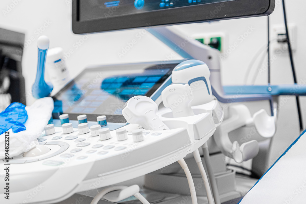 Differently Shaped Transducers for Ultrasonography at a Ultrasound Machine Control Panel Differently Shaped Transducers for Ultrasonography at a Ultrasound Machine Control Panel