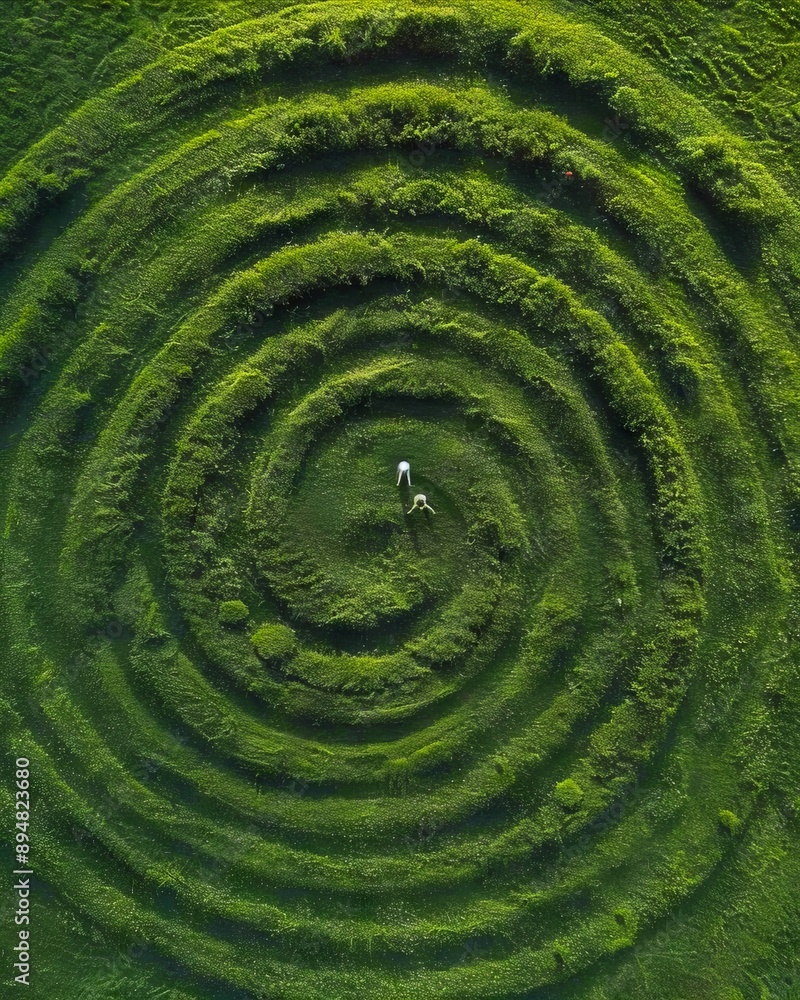A man standing in the middle of a spiral field. A man standing in the middle of a spiral field.