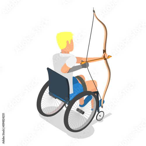 3D Isometric Flat Vector Set of Paralympians, Sportsmen with Disabilities. Item 2