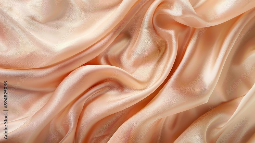 Light peach beige silk satin fabric with color gradient and elegant folds.