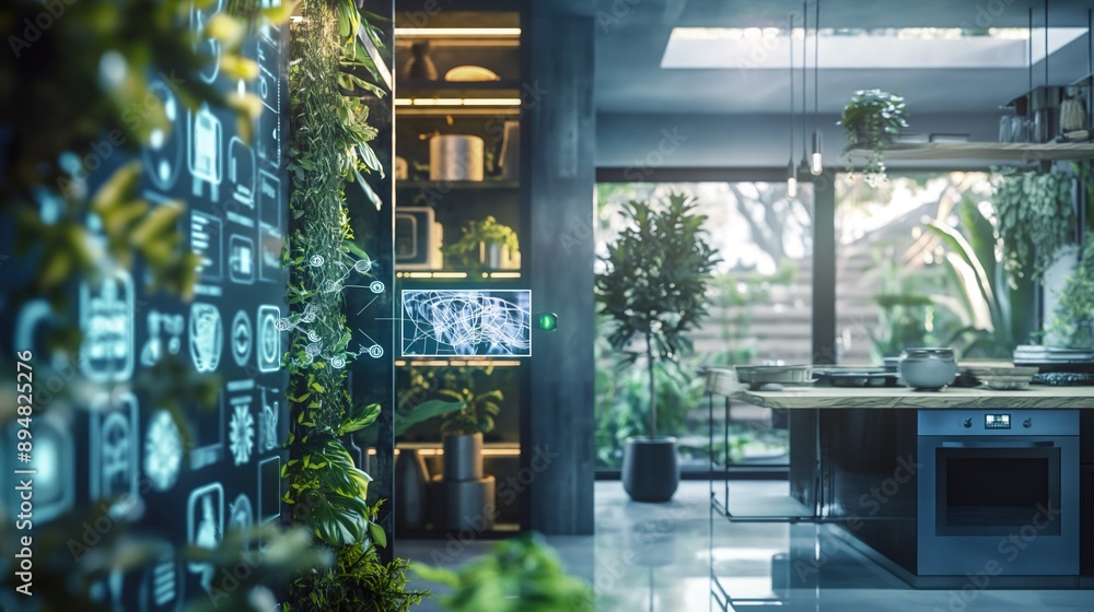 High-Tech Smart Kitchen with Interactive Holographic Features High-Tech Smart Kitchen with Interactive Holographic Features