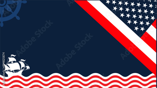 Animated columbus day background with United States flag and copy space area. Suitable for placement in business advertising content media with this theme