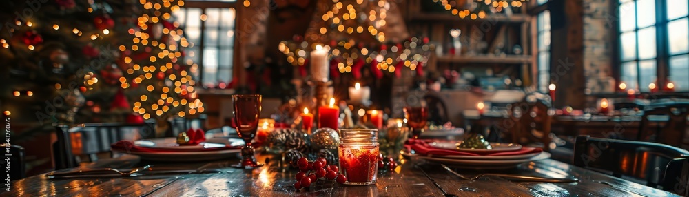 A romantic holiday evening in a converted barn, with rustic decor and a live band A romantic holiday evening in a converted barn, with rustic decor and a live band