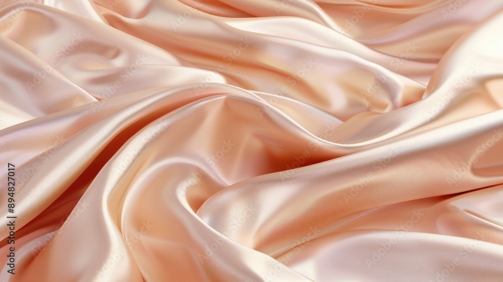 Fototapeta premium Light peach beige silk satin fabric with gentle drapery and soft folds.