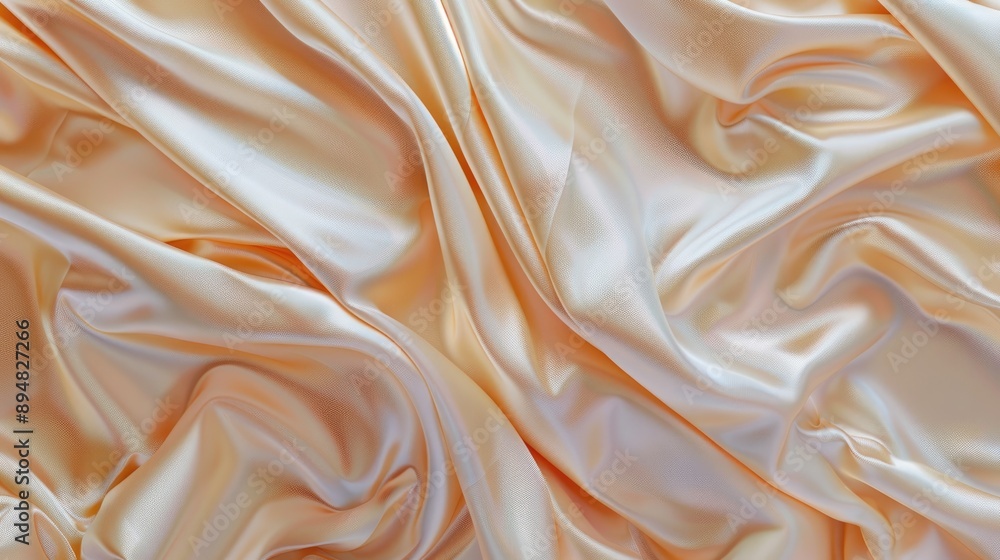 Obraz premium Light peach beige silk satin fabric with luxury folds and gentle drapery.