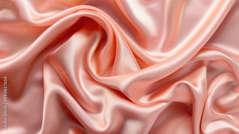 Light peach pink silk satin fabric with luxury drapery and elegant lines. Light peach pink silk satin fabric with luxury drapery and elegant lines.