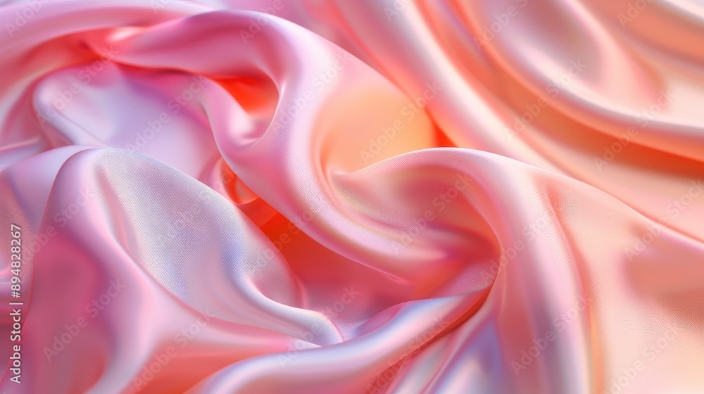 Light pink peach silk satin fabric with elegant drapery and color gradient. Light pink peach silk satin fabric with elegant drapery and color gradient.