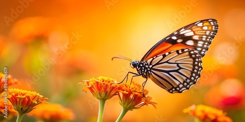 Butterfly on flower with orange background AI-Created Content