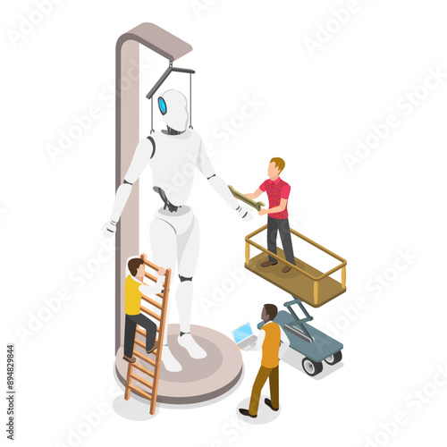 3D Isometric Flat Vector Illustration of Tech Startup, Business Process Automation. Item 2