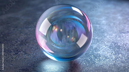 3d render transparent sphere glass bubble with holographic effect on darkk background. AI generated photo