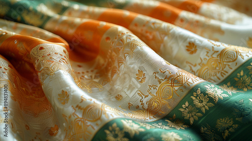 Elegant fabric with intricate Indian patterns. photo