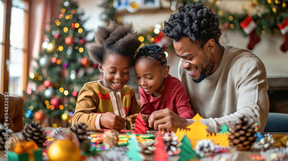 Positive bonding family spending time during the Christmas holidays at home.Generative AI Positive bonding family spending time during the Christmas holidays at home.Generative AI