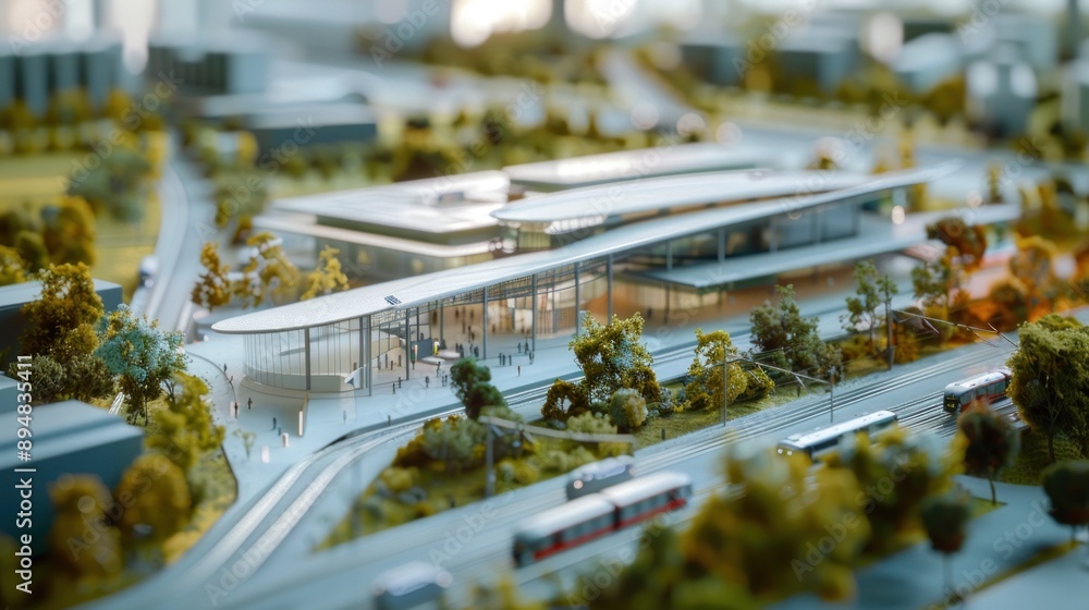 Generate a photo realistic image of a maquette showcasing a transportation center with terminals, transit hubs, and multi-modal connectivity; ensure the image is of high resolution for clear. Generate a photo realistic image of a maquette showcasing a transportation center with terminals, transit hubs, and multi-modal connectivity; ensure the image is of high resolution for clear.