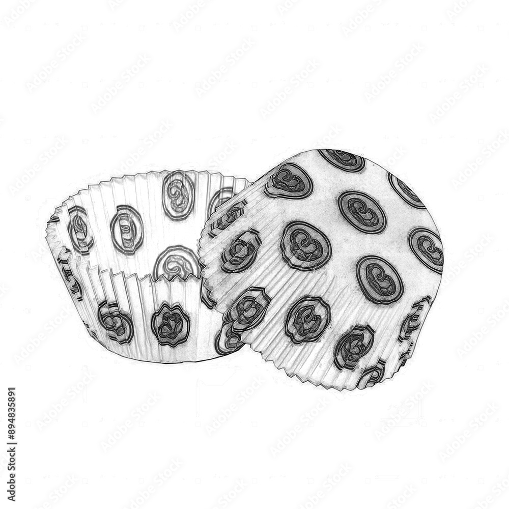 White paper baking forms for muffins and cupcakes with bread pat. Hand drawn pencil sketch illustration White paper baking forms for muffins and cupcakes with bread pat. Hand drawn pencil sketch illustration