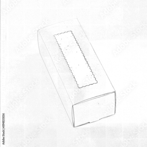 Box for cupcakes forms, confectionery object photography. Hand drawn pencil sketch illustration photo