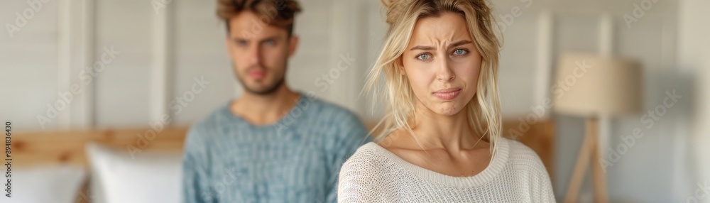 Couple Experiencing Communication Breakdown in Bedroom with Soft Lighting Concept Couple Experiencing Communication Breakdown in Bedroom with Soft Lighting Concept