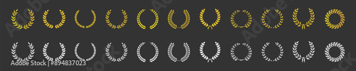 Set of laurel wreath icons. Winner symbol, white and gold illustration. Vector isolated image