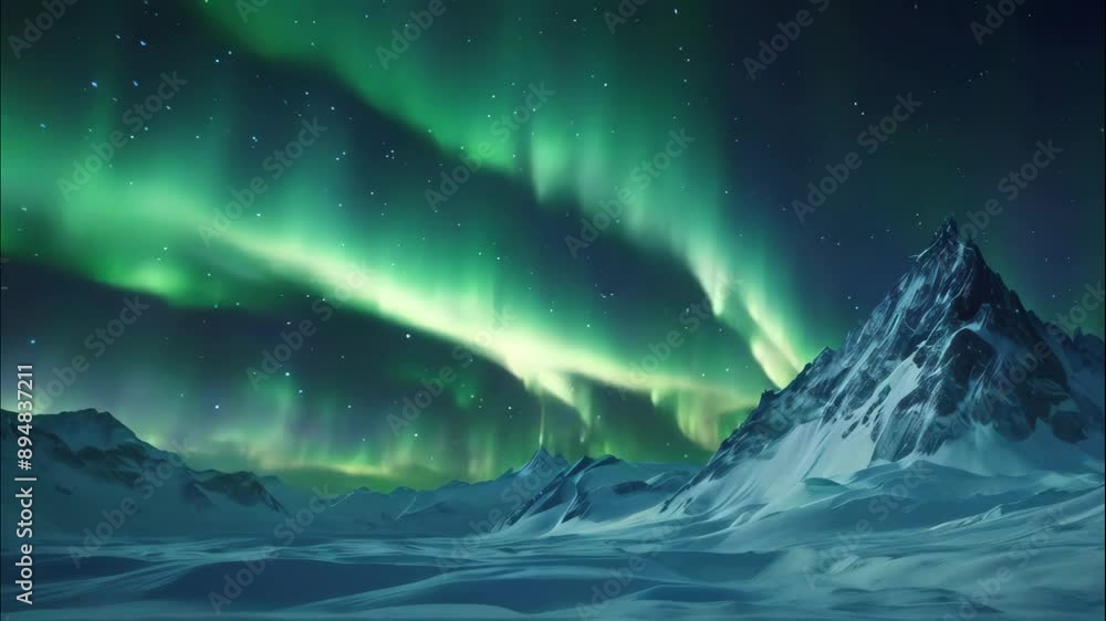 Aurora glowing green in the snow mountains 4K Aurora glowing green in the snow mountains 4K