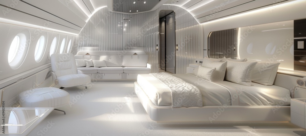 A high class bedroom inside a private jet equippe A high class bedroom inside a private jet equippe