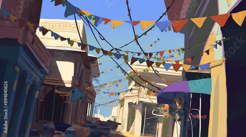 Festive street decorated wi...