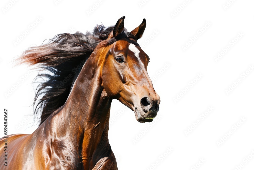 Horse Portrait: Chestnut Stallion with Flowing Mane - A Stunning Portrait of a Chestnut Stallion with a Flowing Mane. Captured in Motion, His Eyes Hold a Look of Determination and Strength. This Image Horse Portrait: Chestnut Stallion with Flowing Mane - A Stunning Portrait of a Chestnut Stallion with a Flowing Mane. Captured in Motion, His Eyes Hold a Look of Determination and Strength. This Image