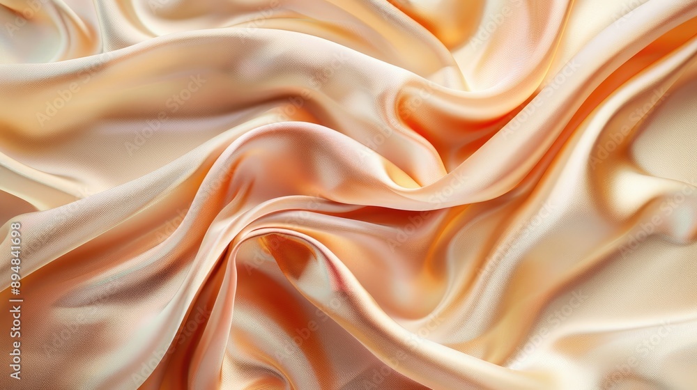 Obraz premium Pale peach beige silk satin fabric with soft folds and color gradient.