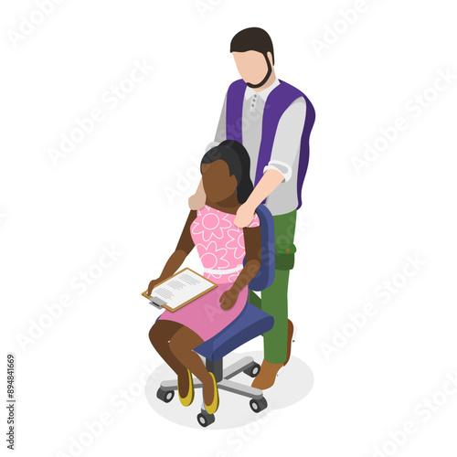 3D Isometric Flat Vector Illustration of Sexual Harassment, Assault and Abuse at Office. Item 1