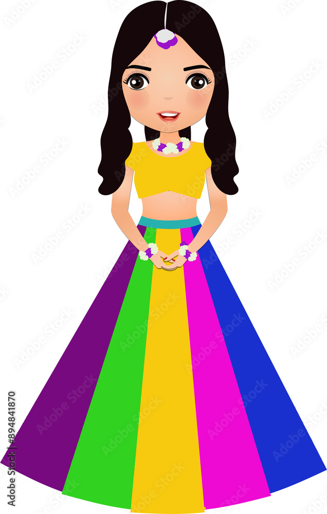 Indian wedding Haldi bride in cartoon style for Haldi invitation cards 