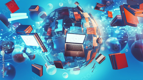 Abstract digital world with...