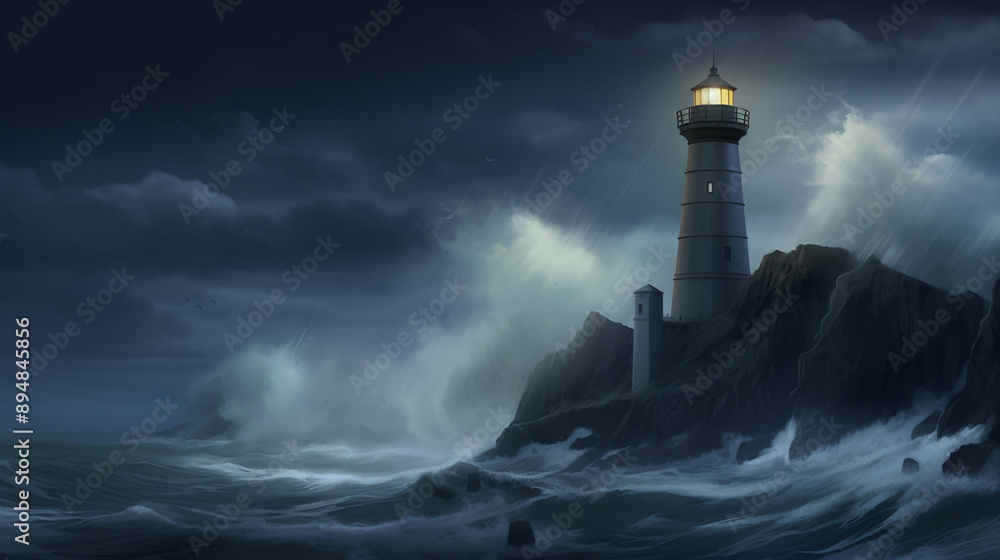 Eerie lighthouse during a storm. Eerie lighthouse during a storm.