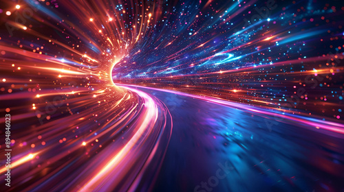 Futuristic light speed concept with vibrant hues abstract. Generative AI