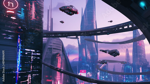 Futuristic city with flying...