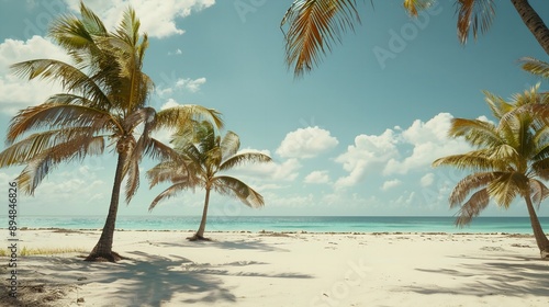 Fototapeta Naklejka Na Ścianę i Meble -  beautiful white sand beach with coconut trees around it