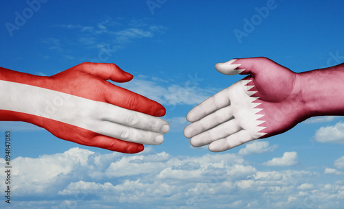 Qatar and Austria country handshaking with flags, consensus concept international co-operation illustration