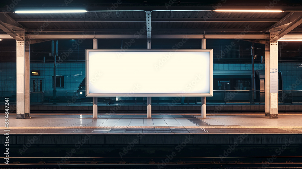 Mockup poster frame on concrete floor of modern train station platform at terminal station, concept of advertising art, 3d render Mockup poster frame on concrete floor of modern train station platform at terminal station, concept of advertising art, 3d render