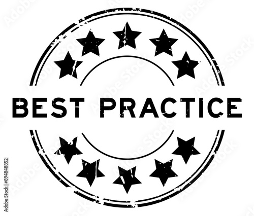 Grunge black best practice word with star icon round rubber seal stamp on white background