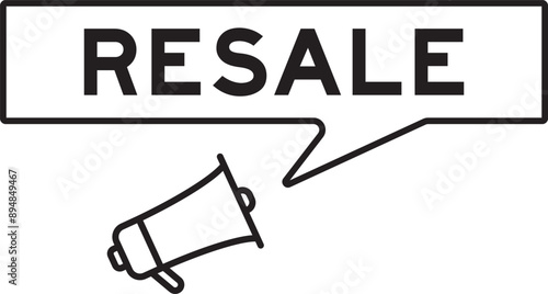 Megaphone icon with speech bubble in word resale on white background