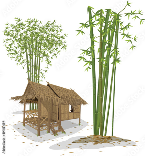 Cabin and Bamboo isolated on white background.