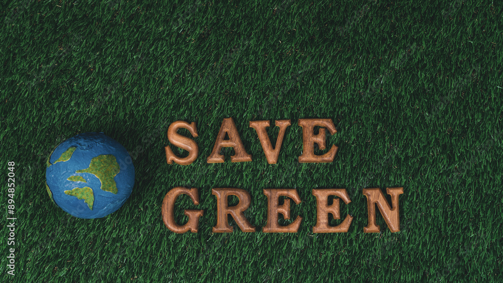 Wooden alphabet arranged in ecological awareness campaign with ECO icon design on biophilia green grass background to promote environmental protection for greener and sustainable future. Gyre Wooden alphabet arranged in ecological awareness campaign with ECO icon design on biophilia green grass background to promote environmental protection for greener and sustainable future. Gyre